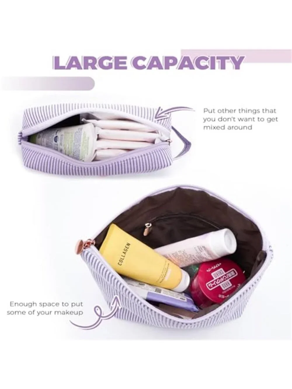 Personalized Initial Makeup Bag Canvas Cosmetic Travel Organizer Pouch Set